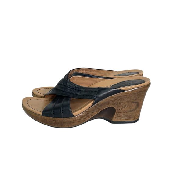 Dansko Necci Black Leather Criss Cross Slip on 3" Wedge Slide Sandals Sz 9.5/40 - Picture 4 of 8